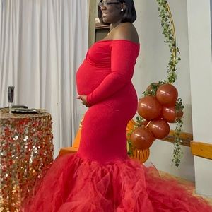Off shoulder maternity/baby shower gown